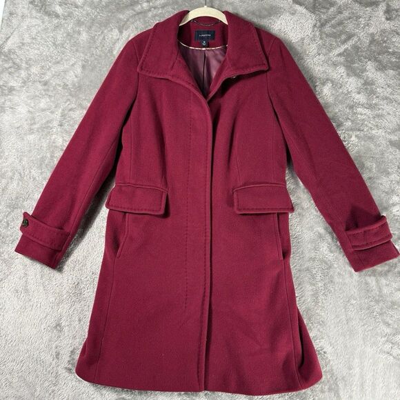Lands' End Jackets & Blazers - Lands End Wool Cashmere Blend Coat Womens 10 Red Burgundy City Girl Classic